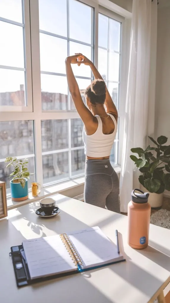 Sunlit workspace with open notebook